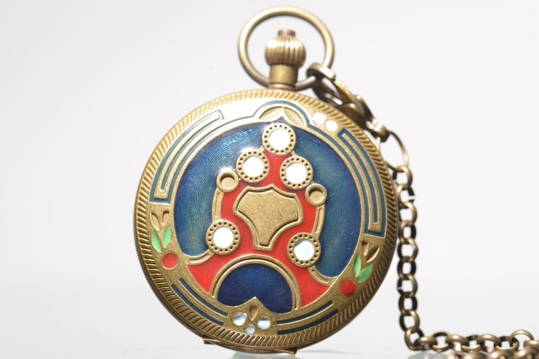 A Exquisite Brass Inlaid Enamel Flower Pattern Pocket Watch - 2