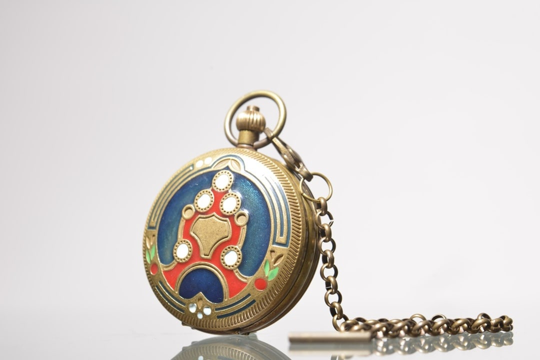 A Exquisite Brass Inlaid Enamel Flower Pattern Pocket Watch - 3
