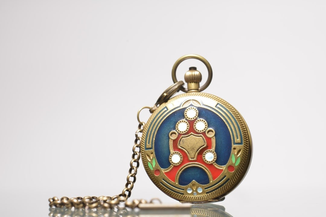 A Exquisite Brass Inlaid Enamel Flower Pattern Pocket Watch - 4