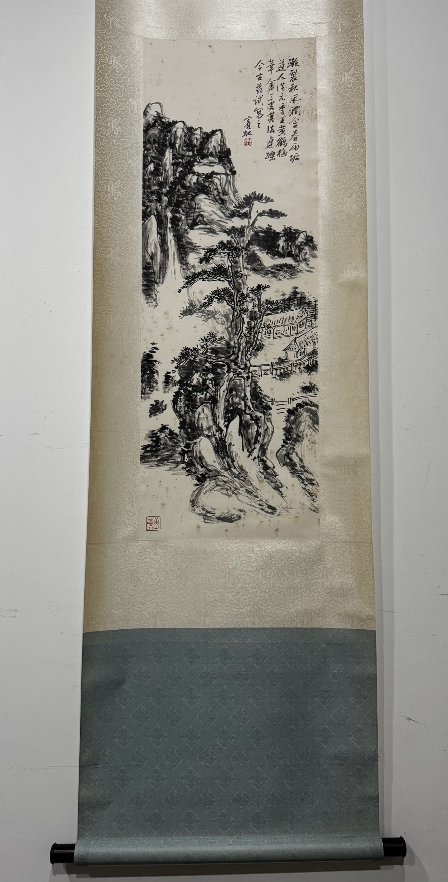A Chinese Vertical Scroll Ink Painting of Landscape on Paper: A Chinese Vertical Scroll Ink Painting of Landscape on Paper,Modern Time of China,Huang Binhong,without frame size:39inx13.4in