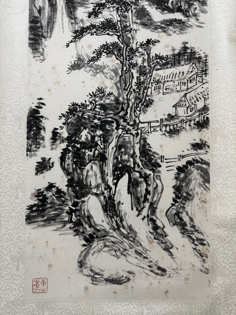 A Chinese Vertical Scroll Ink Painting of Landscape on Paper - 3