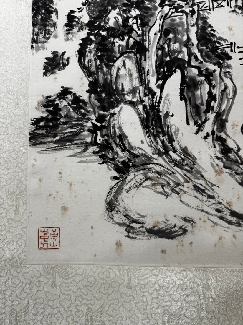 A Chinese Vertical Scroll Ink Painting of Landscape on Paper - 9
