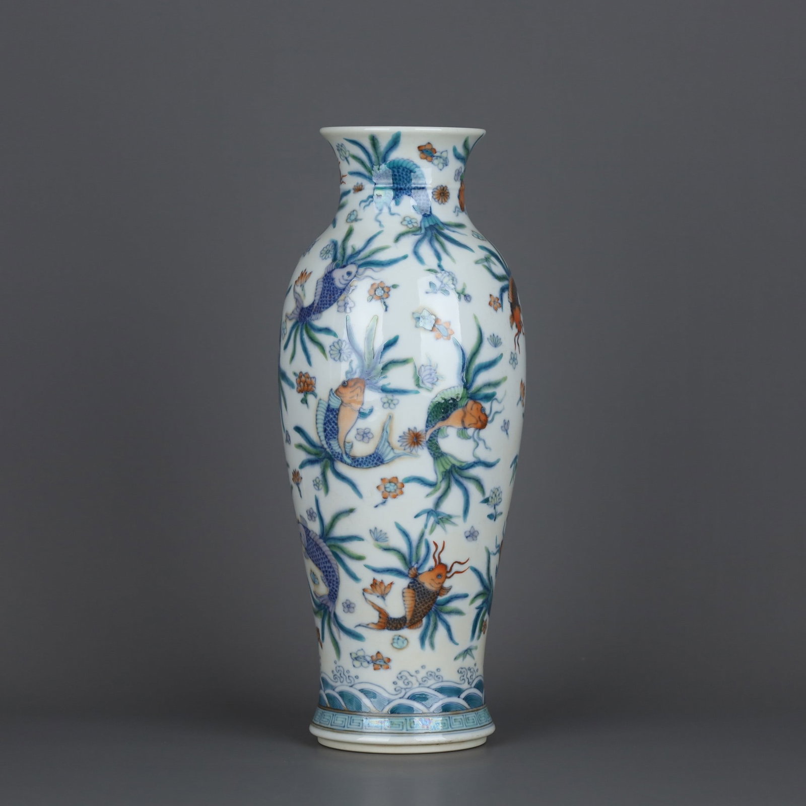 A Exquisite Doucai Fish and Lotus Pattern Vase: A Exquisite Doucai Fish and Lotus Pattern Vase,Qing Dynasty, China,Kangxi Six-character Mark,Size:10.6inx4.3in