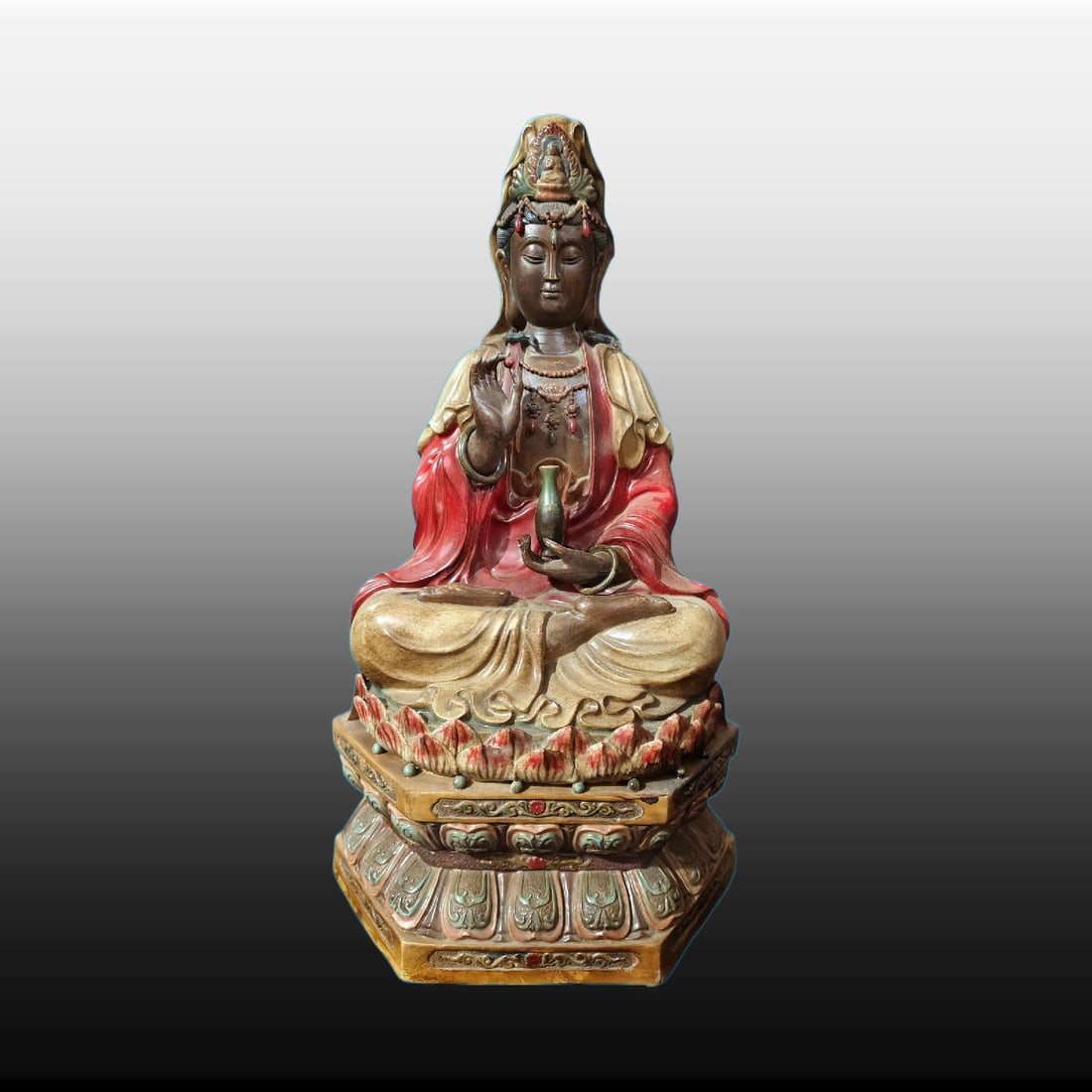 A Exquisite Shiwan Porcelain Statue of Avalokitesvara Ornament: A Exquisite Shiwan Porcelain Statue of Avalokitesvara Ornament,Qing Dynasty, China,With Mark,Size:13.8inx9.4inx23.8in 石湾瓷观音摆件,中国清&