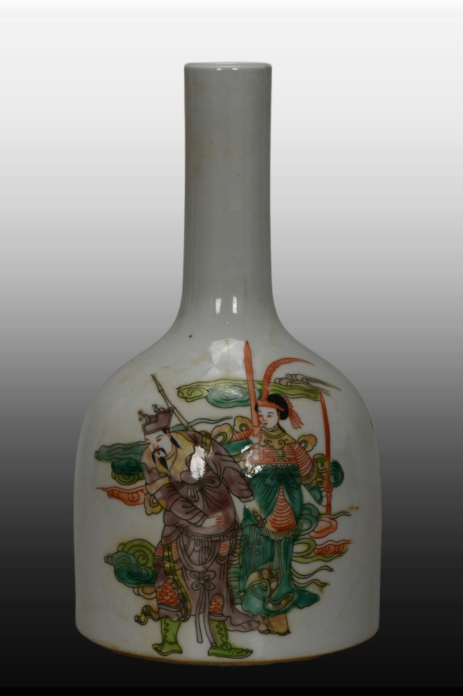 A Exquisite Wucai Figures Pattern Vase: A Exquisite Wucai Figures Pattern Vase,Qing Dynasty, China,Kangxi Six-character Mark,Size:8.9inx4.8in