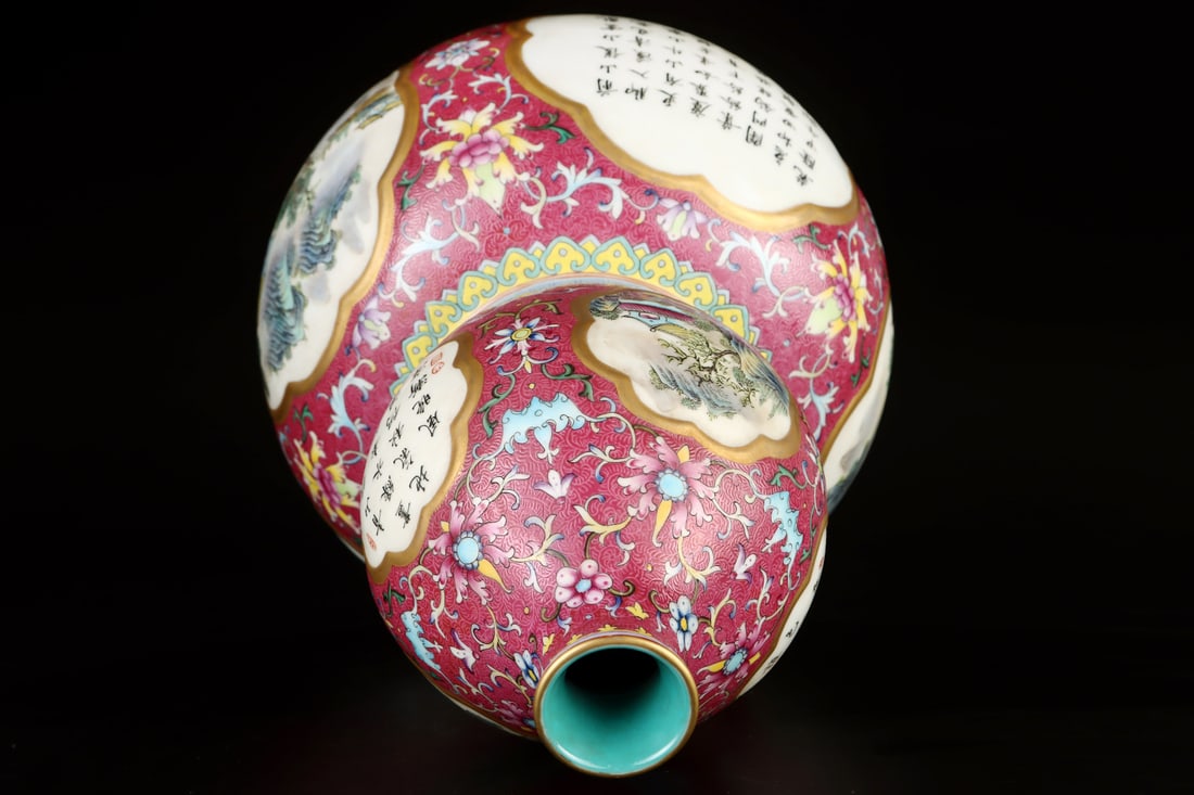 A Exquisite Ruby Red-Glazed Landscape Pattern Gourd Vase - 7