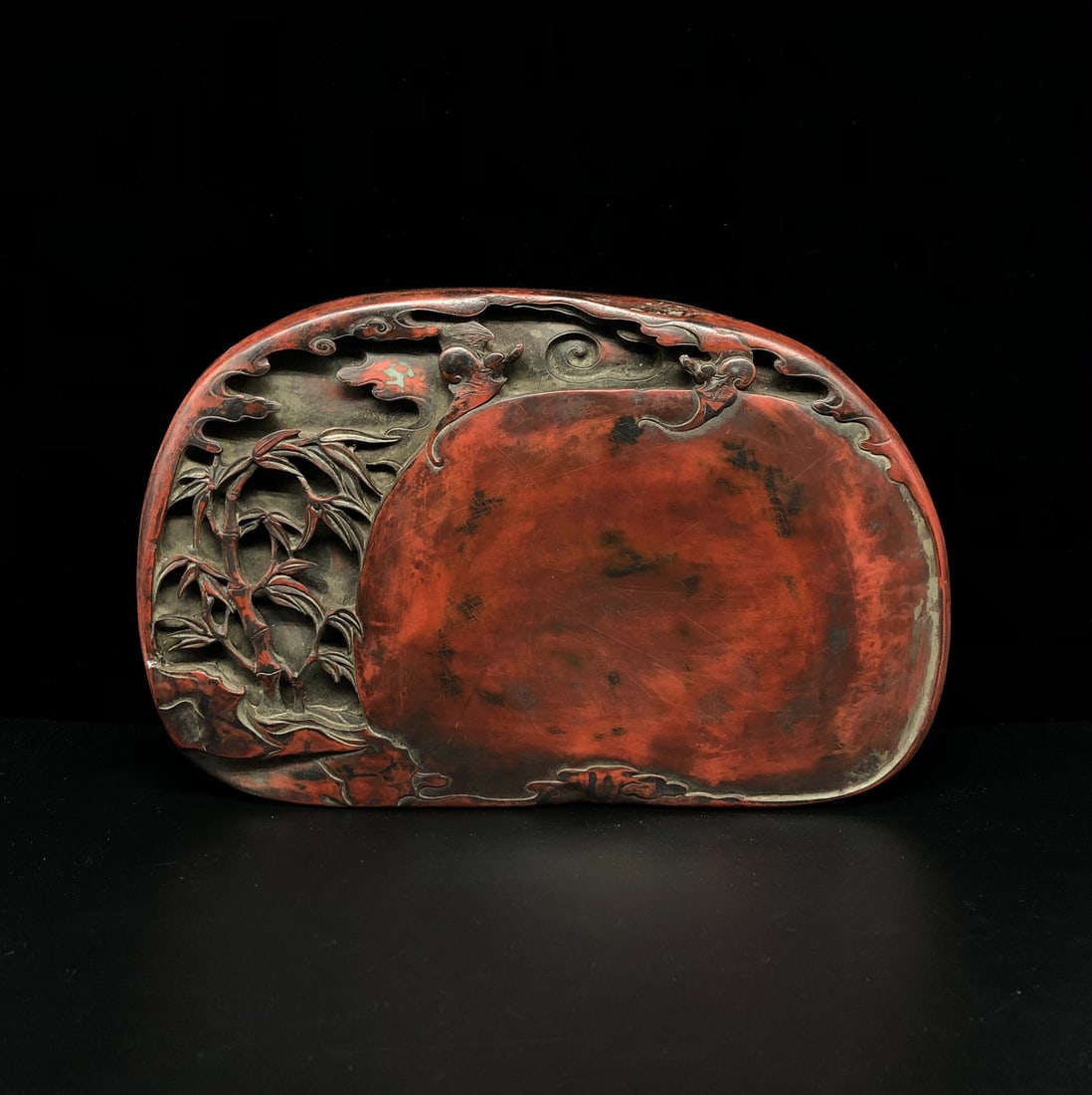 A Exquisite Wang Huizu Mark Bat Pattern Inkstone: A Exquisite Wang Huizu Mark Bat Pattern Inkstone,Qing Dynasty, China,With Mark,Size:12.2inx7.9inx2.4in 汪辉祖款蝙蝠纹端砚,中国清