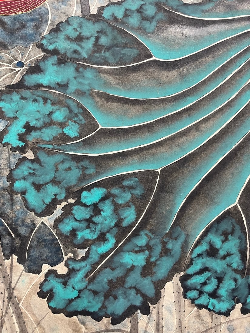 A Chinese Vertical Scroll Ink Painting of Flower on Paper - 5