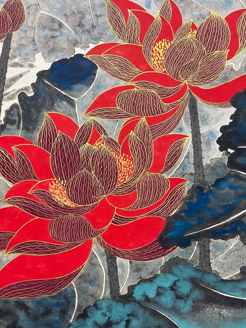 A Chinese Vertical Scroll Ink Painting of Flower on Paper - 8