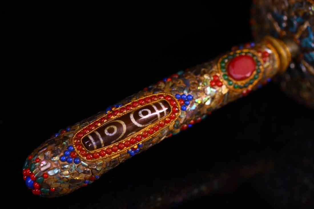 A Exquisite Gilt Silver Cloisonne Inlaid Gems Prayer Wheel - 6