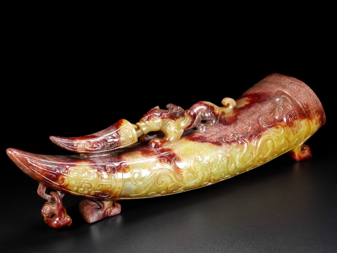 A Exquisite Hotan Jade Buffalo Horn Cup - 3