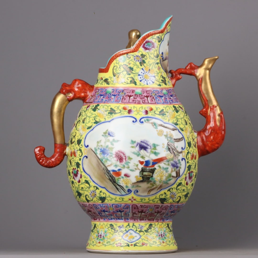 A Exquisite Enamel Gilt Flower and Bird Pattern Ewer - 3