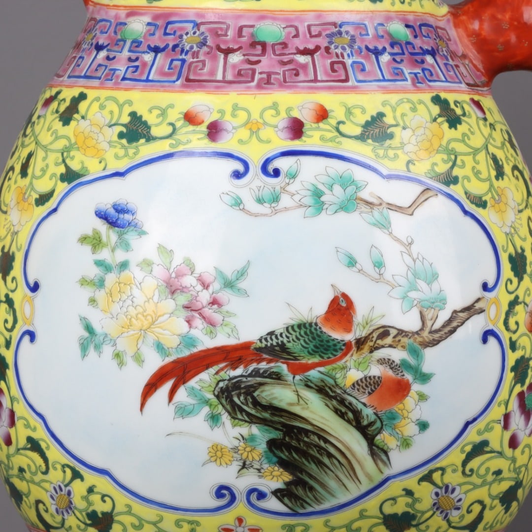 A Exquisite Enamel Gilt Flower and Bird Pattern Ewer - 5