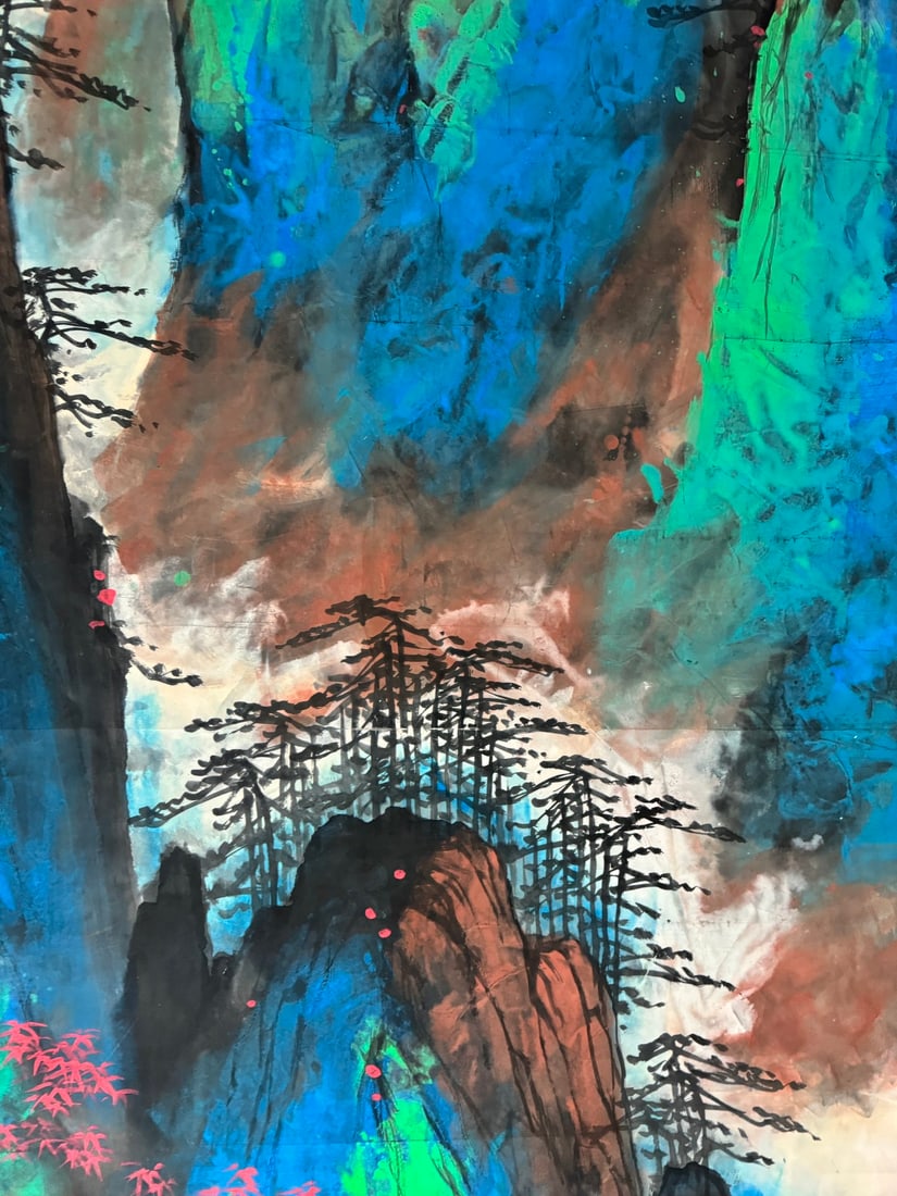 A Chinese Vertical Scroll Ink Painting of Landscape on Paper - 4