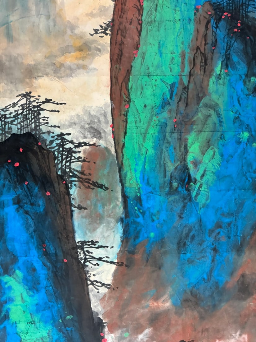 A Chinese Vertical Scroll Ink Painting of Landscape on Paper - 5