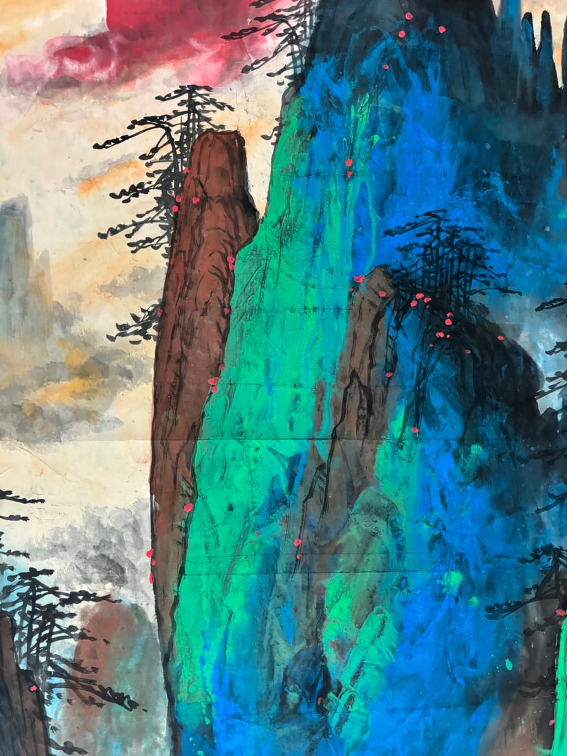 A Chinese Vertical Scroll Ink Painting of Landscape on Paper - 6