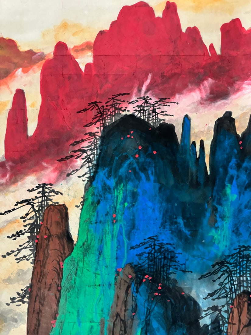 A Chinese Vertical Scroll Ink Painting of Landscape on Paper - 7