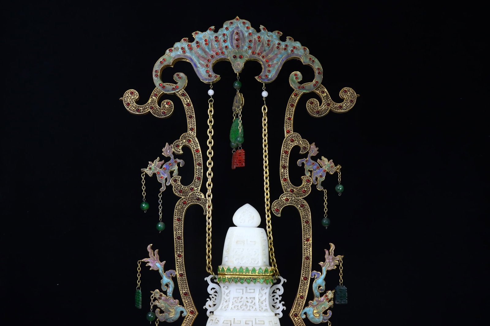 A Exquisite Hotan Jade Cloisonne Interlocking Branch Pattern Chain Vase - 6