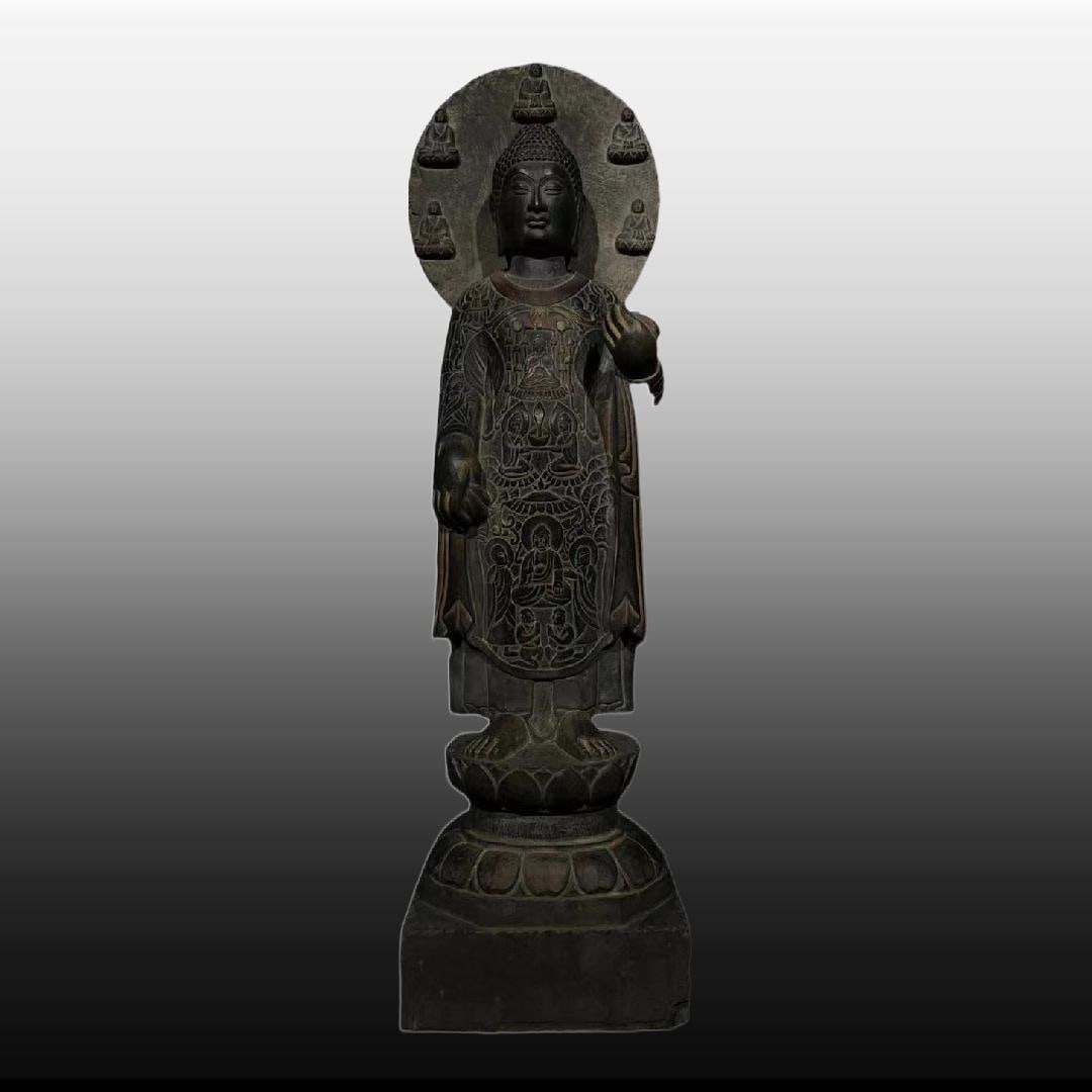 A Exquisite Limestone Buddha statue Ornament: A Exquisite Limestone Buddha statue Ornament,N.Qi Dynasty, China,Size:41.3inx11inx9.4in 青石佛像摆件,北齐