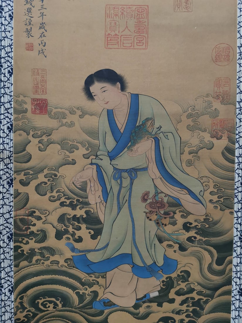 A Chinese Vertical Scroll Ink Painting of Figures on Silk - 4