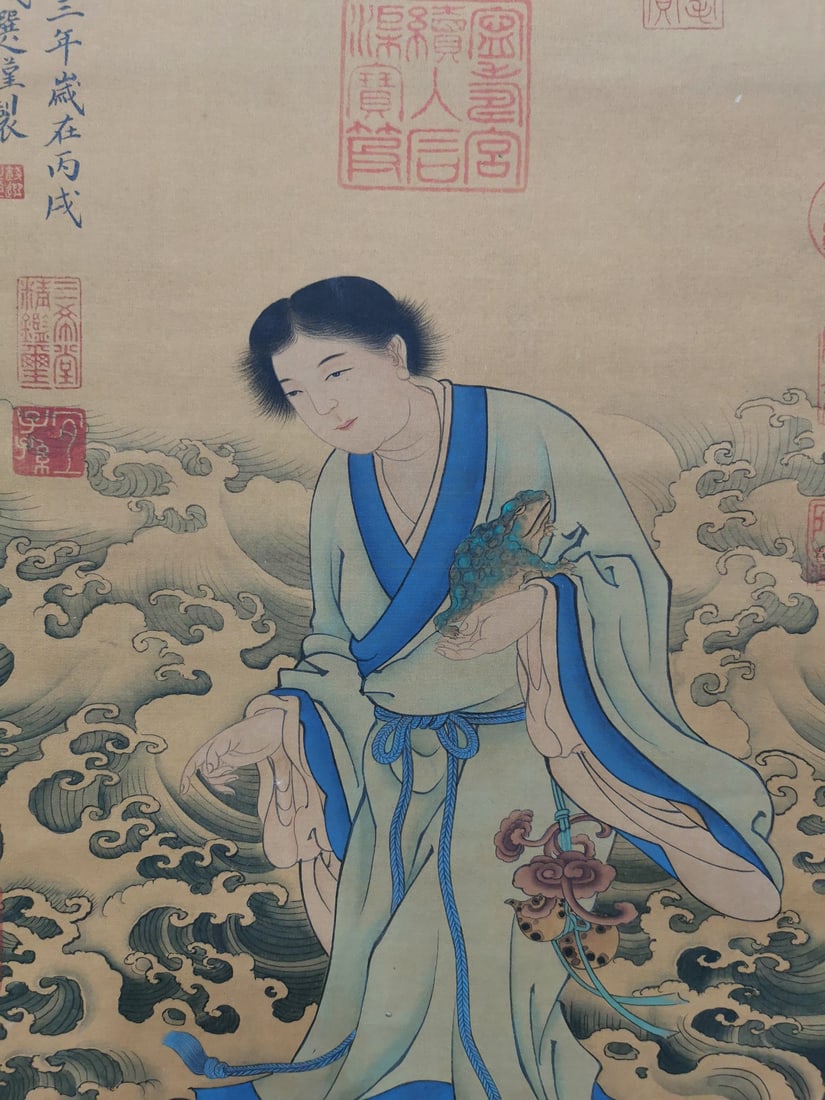 A Chinese Vertical Scroll Ink Painting of Figures on Silk - 6