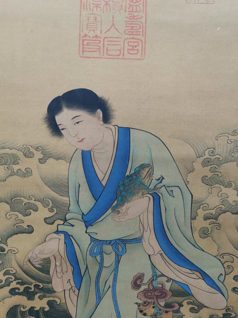 A Chinese Vertical Scroll Ink Painting of Figures on Silk - 7