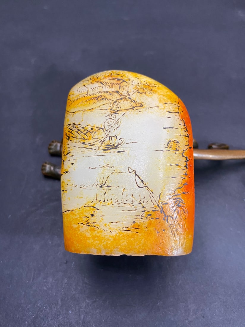 A Exquisite Hotan Jade Character and Story Pattern Seal: A Exquisite Hotan Jade Character and Story Pattern Seal,Ming Dynasty, China,Size:2.9inx1.9inx1.9in ,Weight:321g 和田玉人物故事纹印章,中
