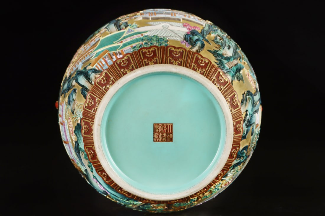 A Exquisite Enamel Gold Ground Painted Gold Landscape Pattern Lion-Ears Vase - 9