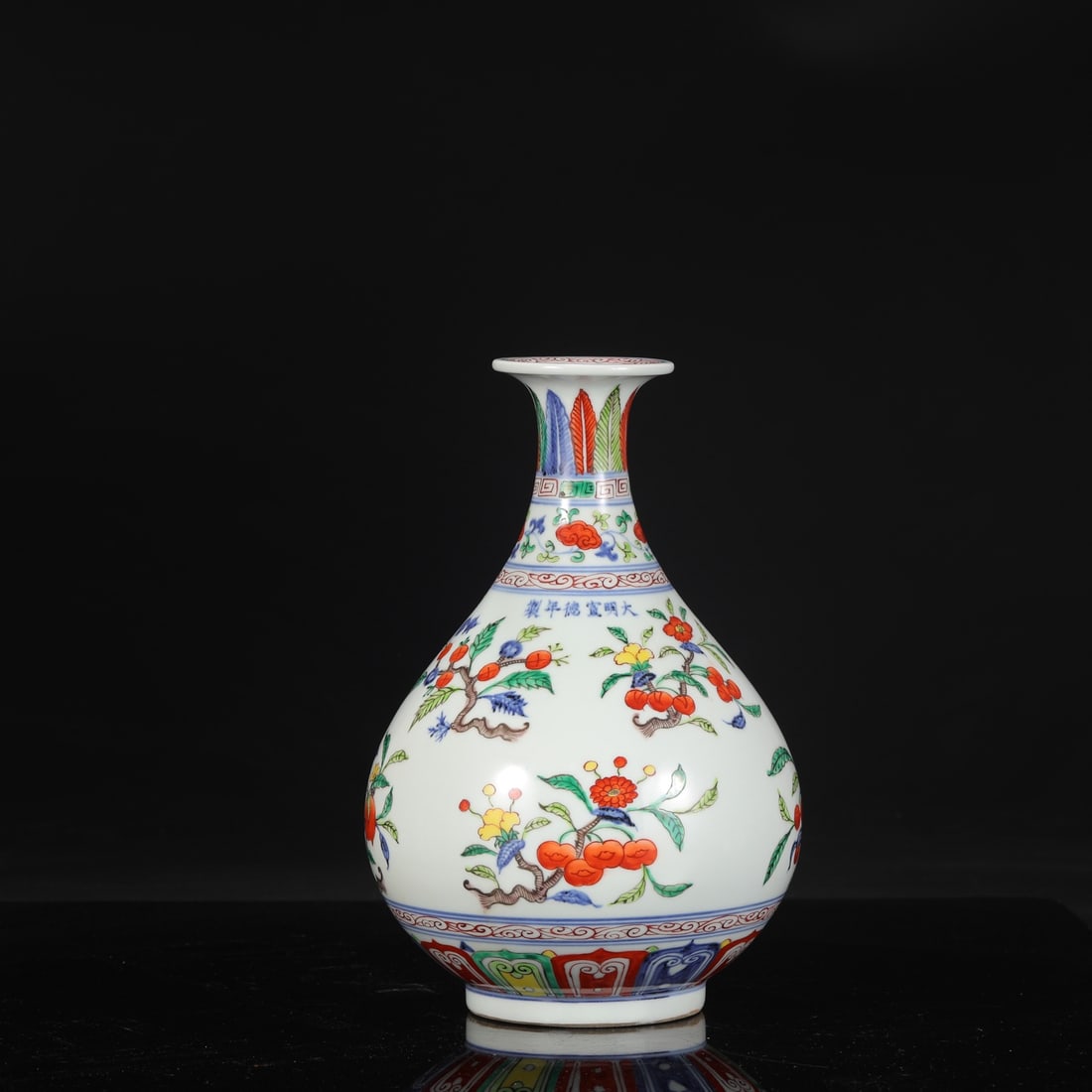 A Exquisite Blue and White Wucai Flower Fruit Pattern Vase - 2