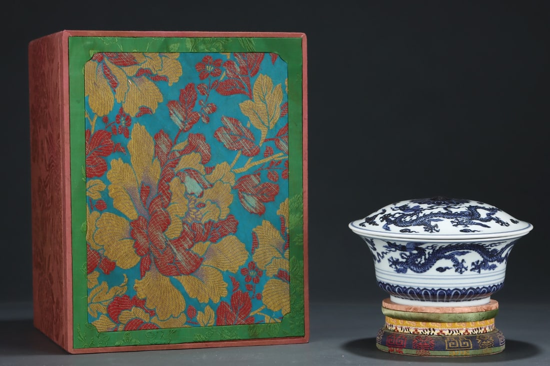 A Exquisite Blue and White Dragon Pattern Box: A Exquisite Blue and White Dragon Pattern Box,Ming Dynasty, China,Xuande Six-character Mark,Size:4.4inx7.5in 青花龙纹盒,中国明代,宣德&