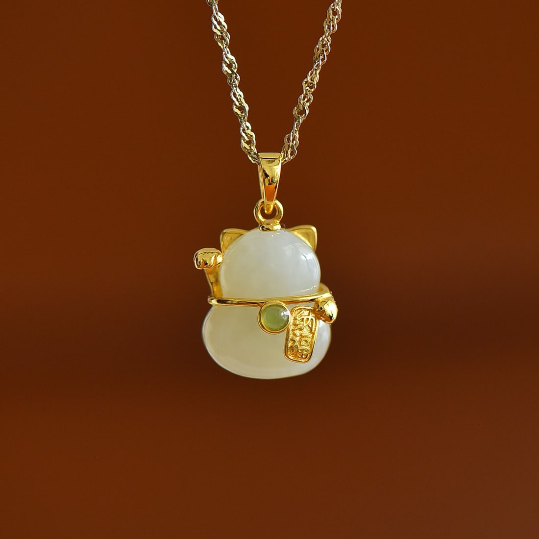 A pair of Exquisite Silver Inlaid Hotan Jade Cat-shaped Pendant - 5