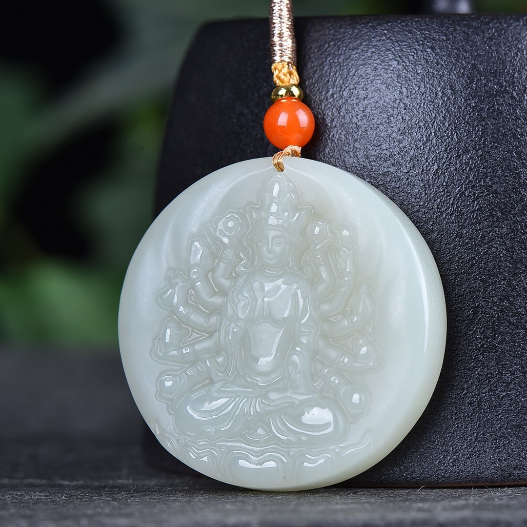 A Exquisite Hotan Jade Statue of Thousand-hand Guanyin Pendant - 2