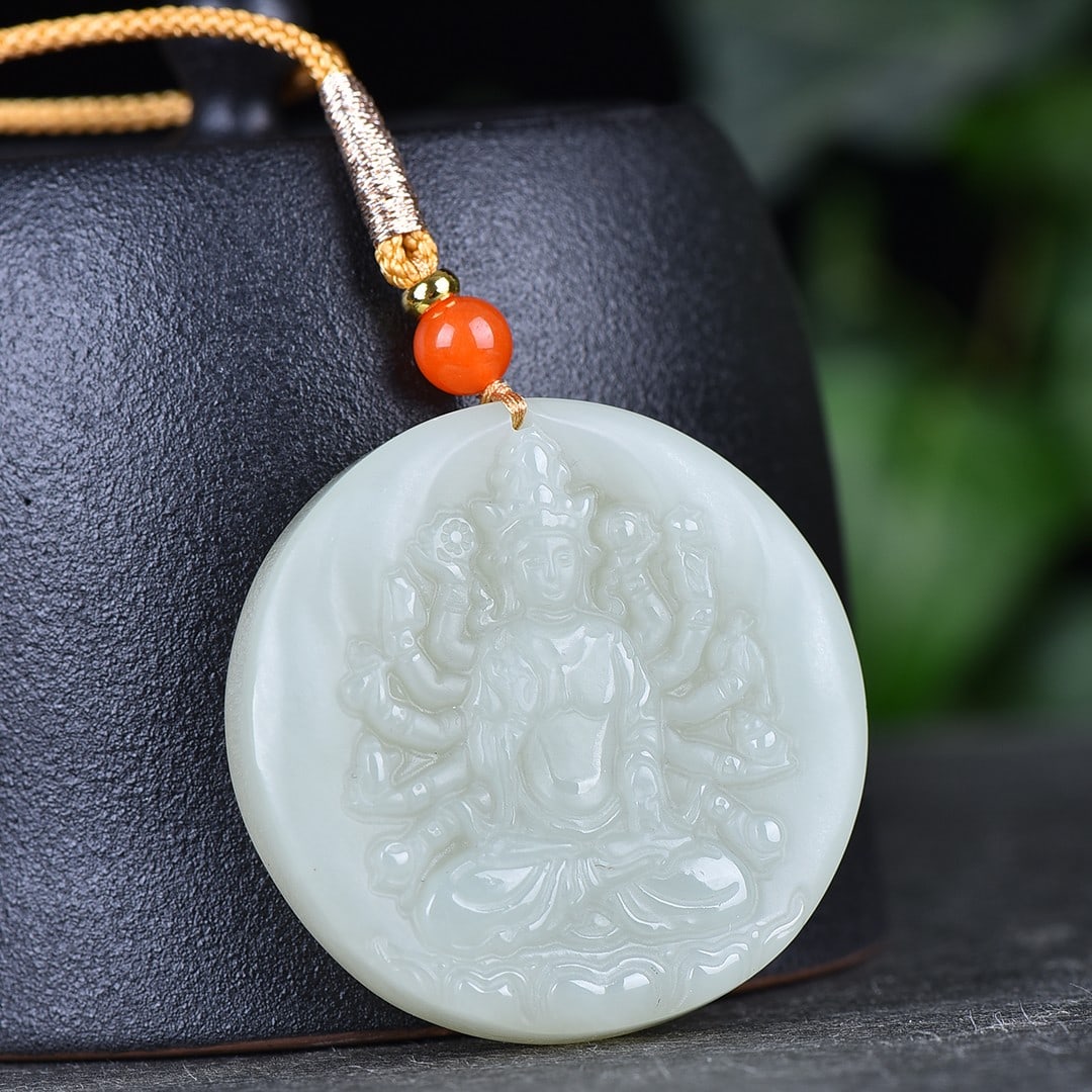 A Exquisite Hotan Jade Statue of Thousand-hand Guanyin Pendant - 3