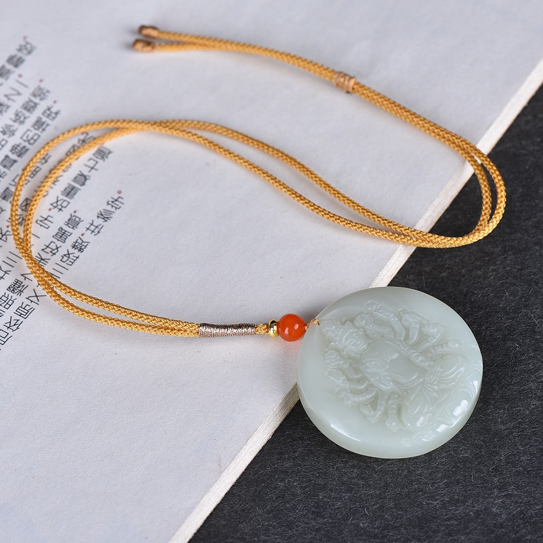 A Exquisite Hotan Jade Statue of Thousand-hand Guanyin Pendant - 4