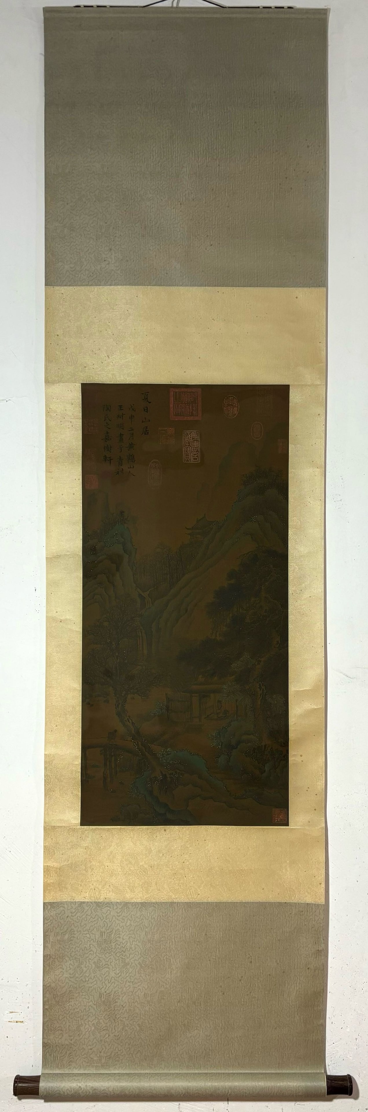 A Chinese Vertical Scroll Ink Painting of Landscape on Silk: A Chinese Vertical Scroll Ink Painting of Landscape on Silk Wang meng Without frame Size:32.3inx15.4in王蒙山水图 绢本立轴Without frame Size:82cmx3