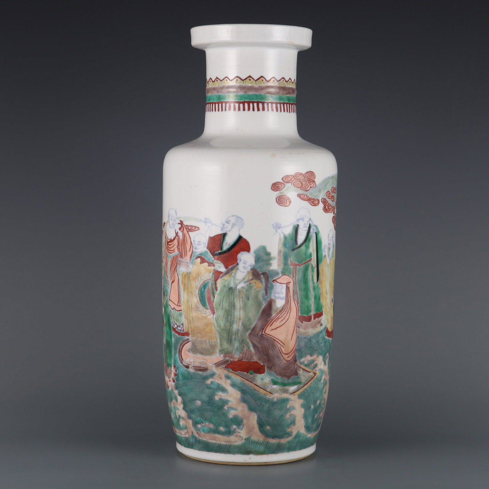 An Exquisite Doucai Character and Story Pattern Vase: An Exquisite Doucai Character and Story Pattern Vase Qing Dynasty, China Size:18.2in斗彩十八罗汉棒缒瓶 中国清代 Size:46.2c