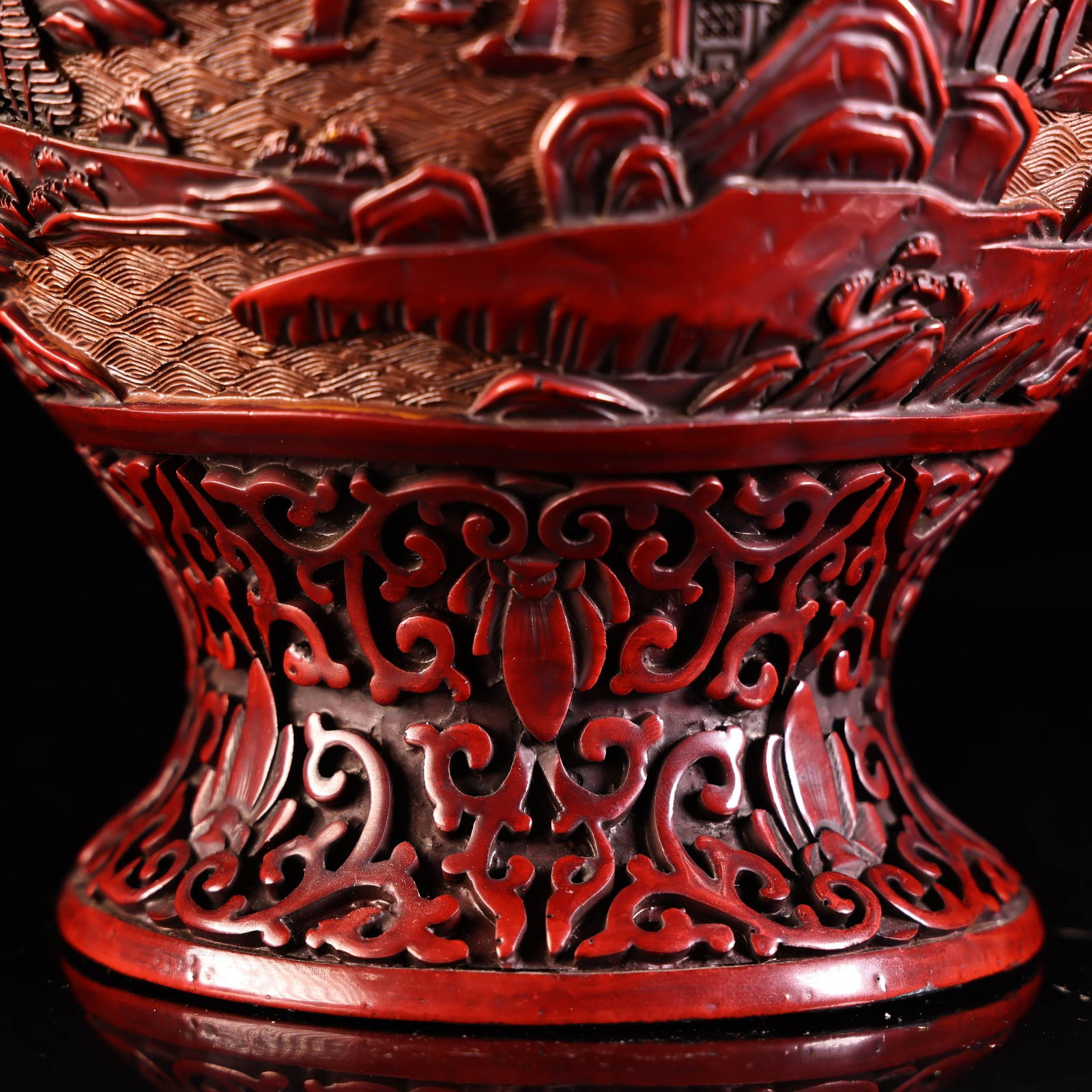 An Exquisite Red Lacquer Landscape Pattern Lotus Pattern Jar - 7