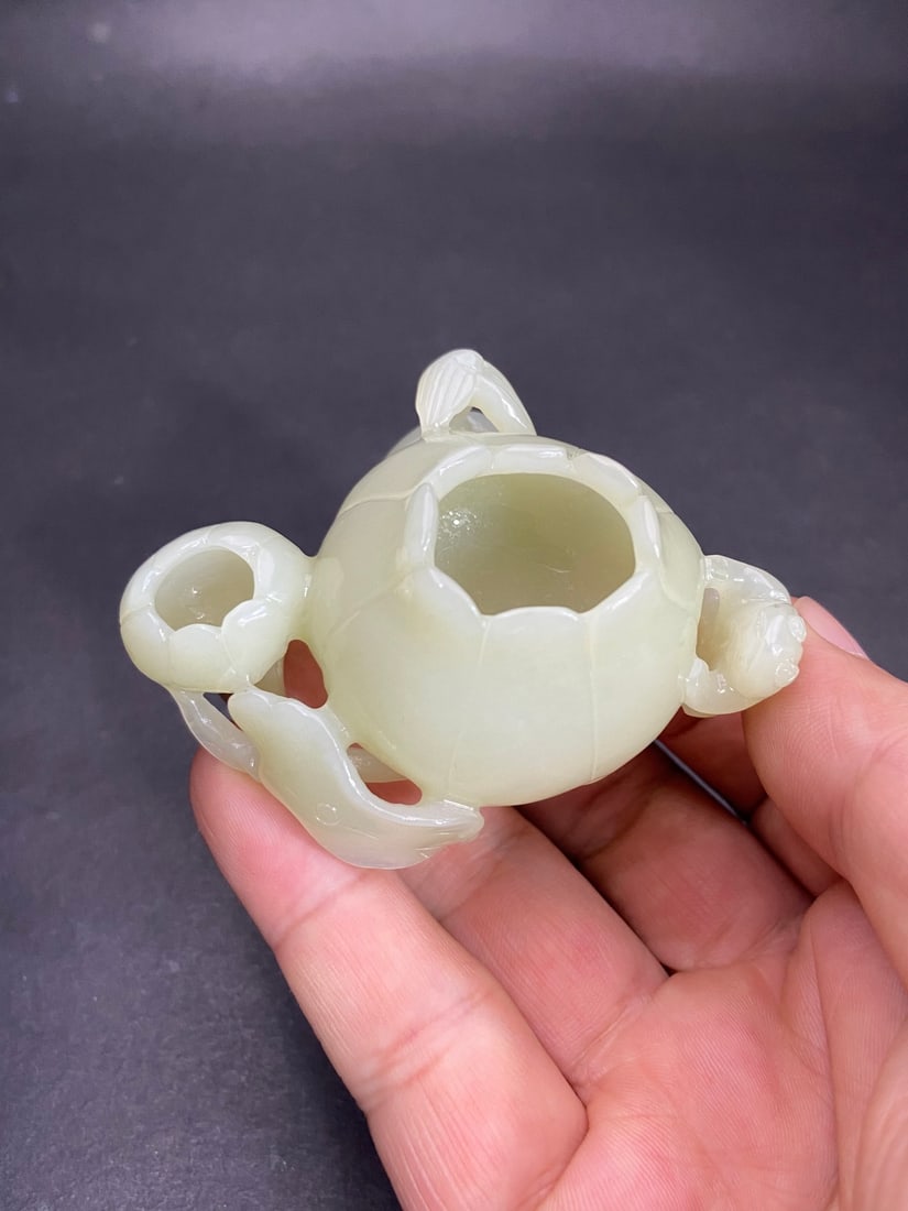 An Exquisite White Jade Frog Pattern Brush Washer - 9