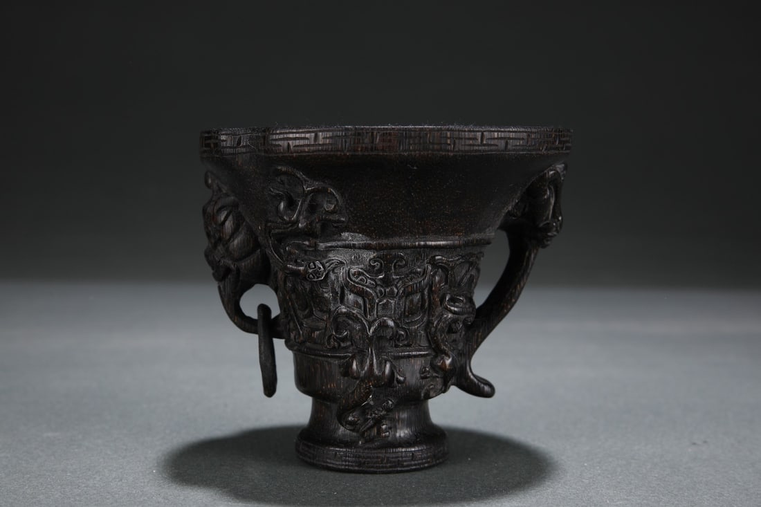 An Exquisite Eaglewood Beast-Face Pattern Goblet - 4