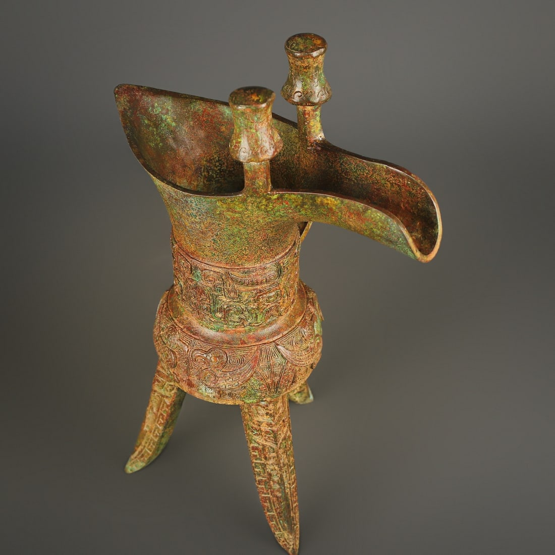 An Exquisite Bronze Beast-Face Pattern Goblet - 9