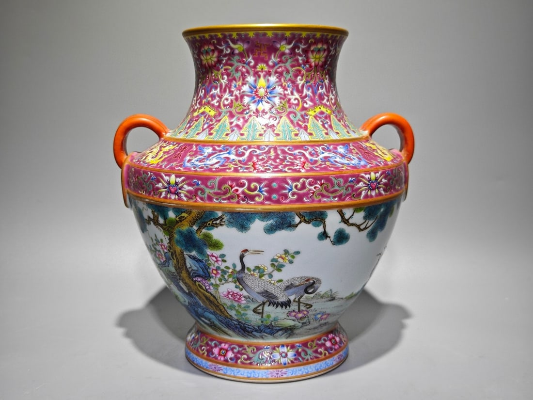 An Exquisite Enamel Ruby Red-Glazed Lotus Pattern Bats and Peach Pattern Pine and Crane Pattern - 2