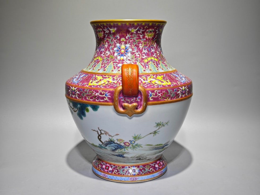 An Exquisite Enamel Ruby Red-Glazed Lotus Pattern Bats and Peach Pattern Pine and Crane Pattern - 3