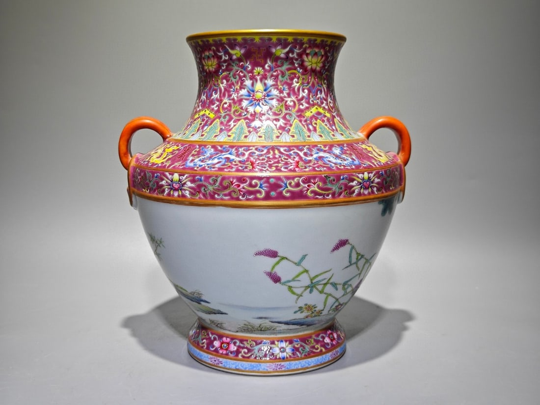 An Exquisite Enamel Ruby Red-Glazed Lotus Pattern Bats and Peach Pattern Pine and Crane Pattern - 4