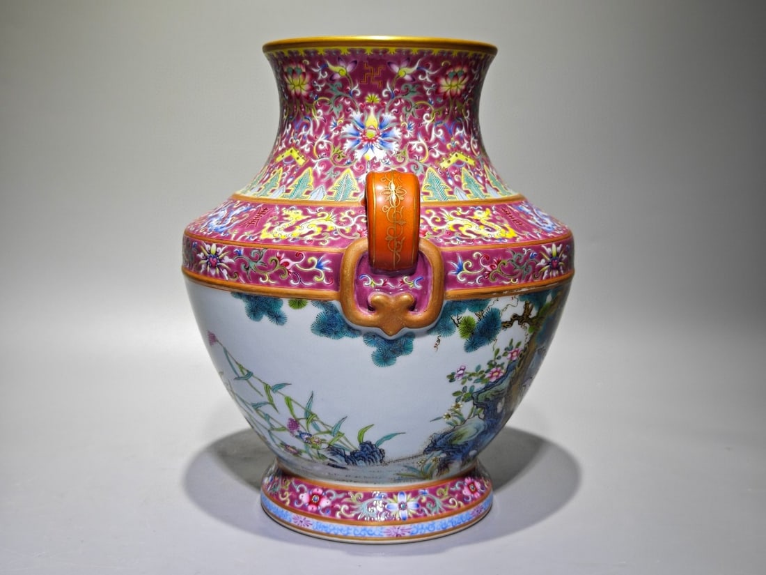 An Exquisite Enamel Ruby Red-Glazed Lotus Pattern Bats and Peach Pattern Pine and Crane Pattern - 5