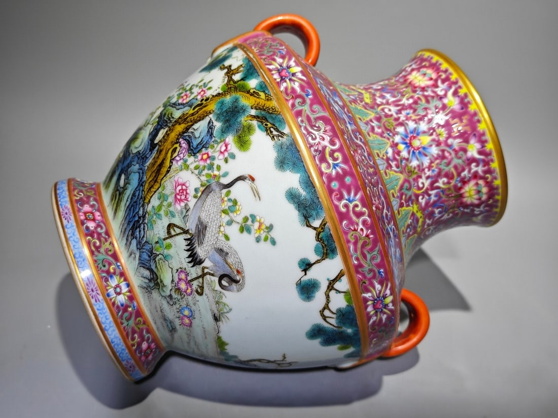 An Exquisite Enamel Ruby Red-Glazed Lotus Pattern Bats and Peach Pattern Pine and Crane Pattern - 6