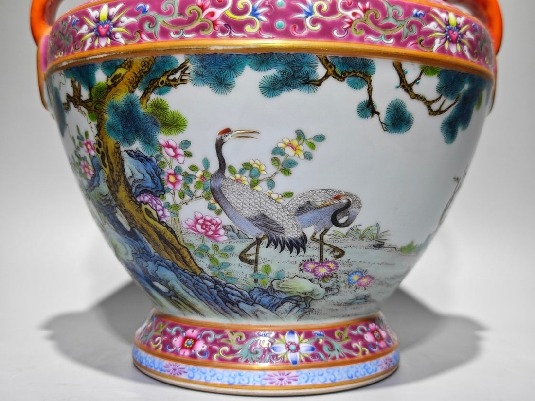 An Exquisite Enamel Ruby Red-Glazed Lotus Pattern Bats and Peach Pattern Pine and Crane Pattern - 8
