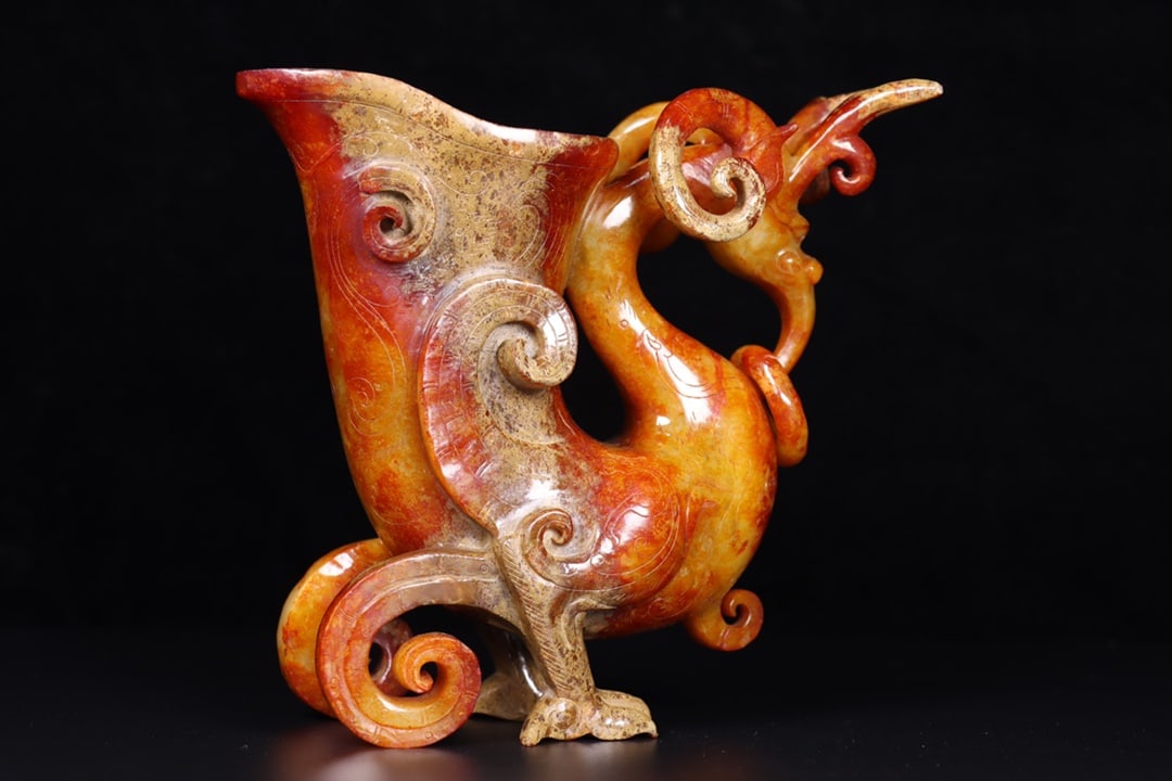 A Exquisite Hotan Jade Phoenix Pattern Cup - 4