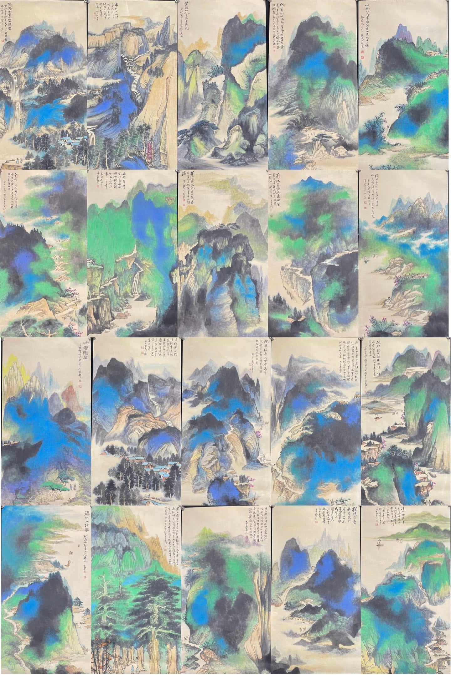 A Set of Chinese Ink Paintings of Landscape on Paper: A Set of Chinese Ink Paintings of Landscape on Paper,Modern Time of China,Zhang Daqian,withoutframesize:26.8inx53.9in 一套中国水墨纸本山水&#