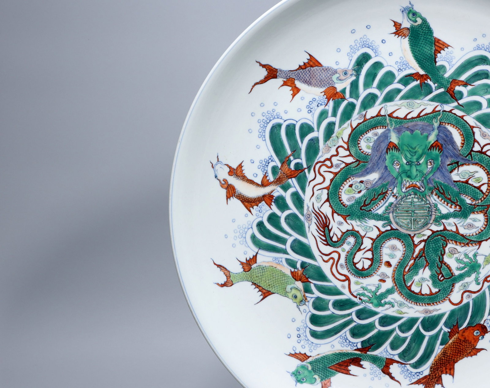 A Exquisite Doucai Dragon Pattern Plate - 4