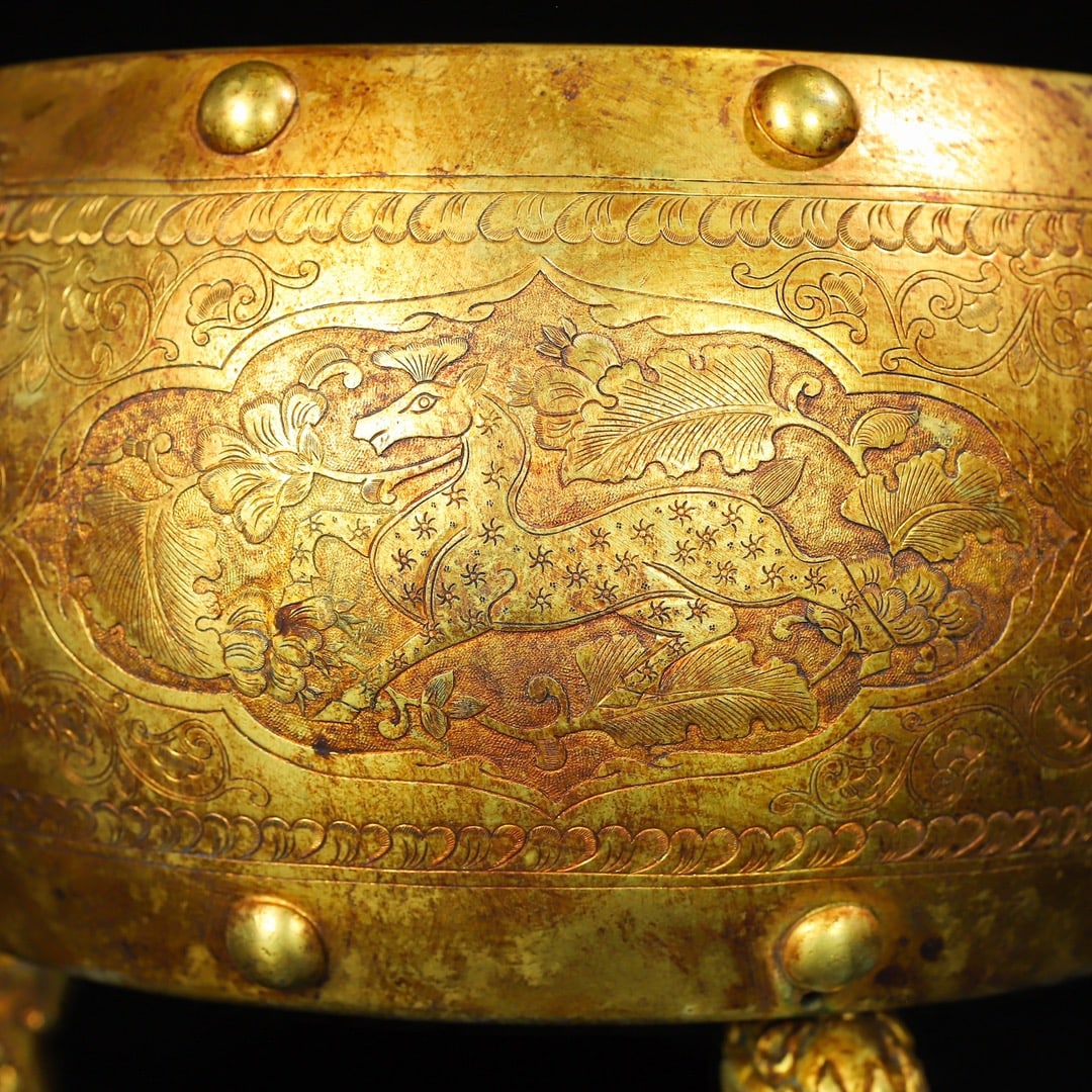 A Exquisite Gilt Bronze Auspicious Beast Drum - 2